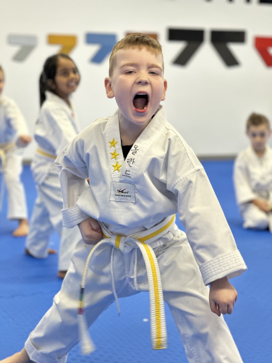 Young U-Star student practising taekwondo at Unity Taekwondo Chilliwack